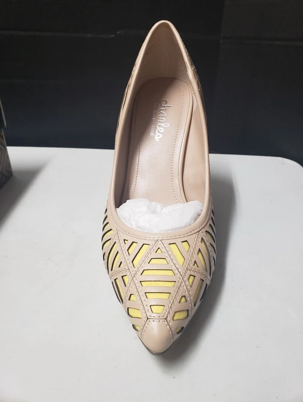 Charles David Beige and Yellow Laser-Cut Pointed Stiletto